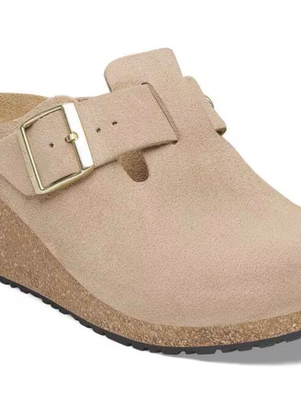 Birkenstock Fanny Suede Taupe Wedge Slip-On Clog with Buckle size 39